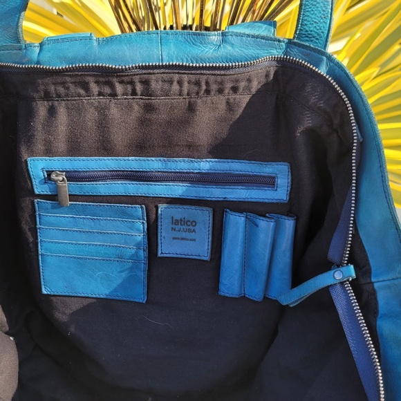 NEW PRICE LATICO BASKETWEAVE BAG 100% LEATHER - BLUE - Picture 6 of 6